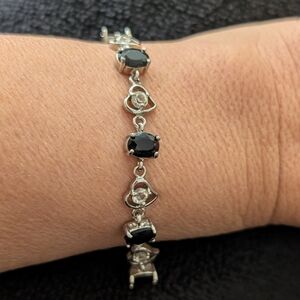 Silver Tone Heart Charm Tennis Bracelet Women’s Elegant Link Chain Jewelry